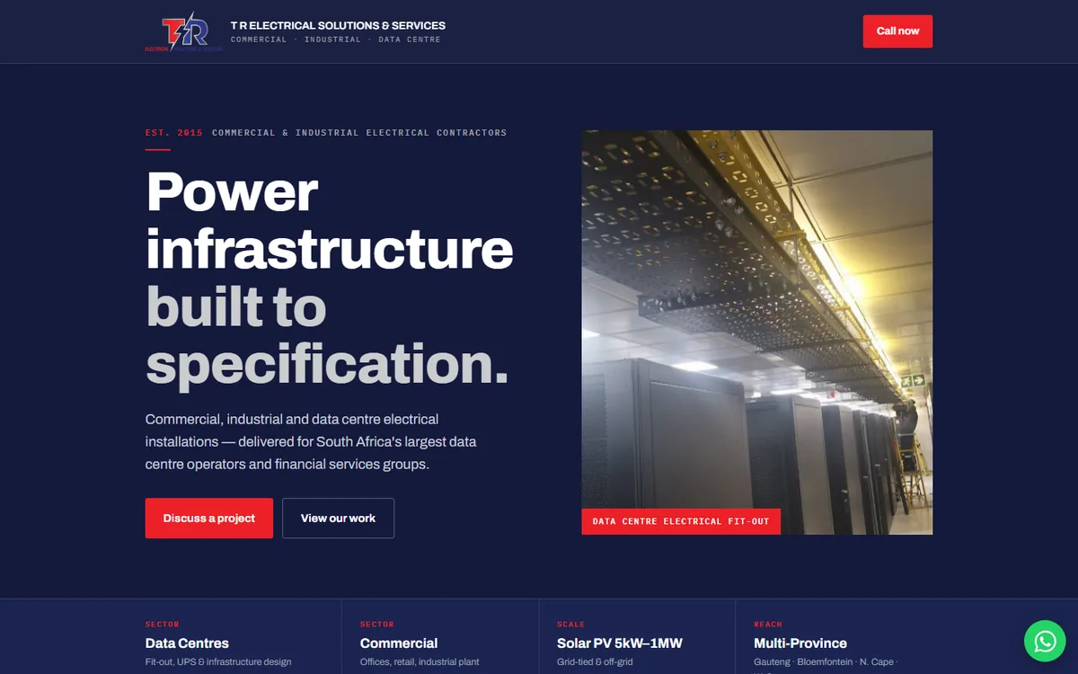 TR Electrical Solutions website — hero section